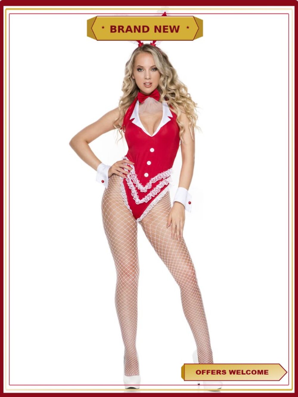 4-Piece Seductive Rabbit Teddy Set with Ruffle Details and Choker - Picture 5 of 8